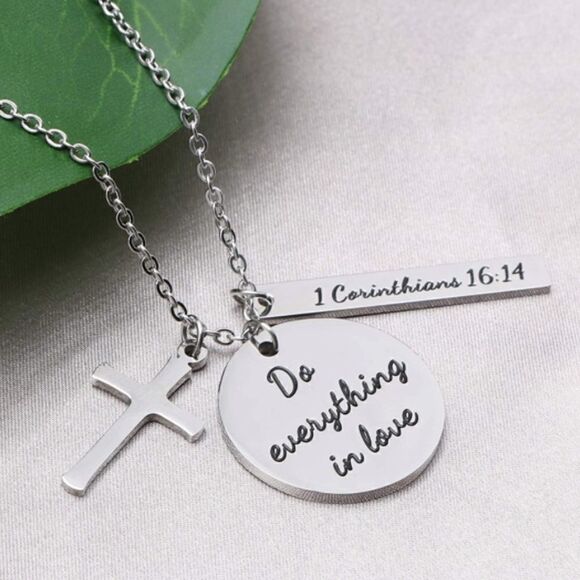 Cross Prayer Faith Bible Verse Religious Necklace - Picture 1 of 4